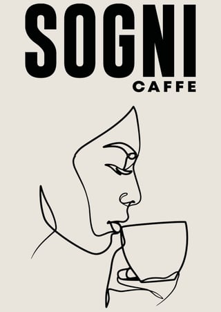 Sogni Caffe logo featuring a line drawing of a person drinking coffee with their eyes closed